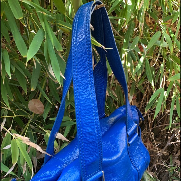 MICHAEL KORS blue patent leather satchel bag purse tote - Picture 11 of 15